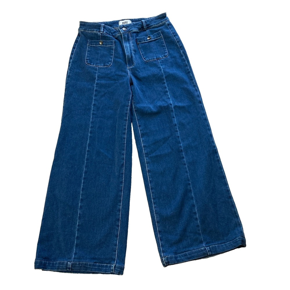 PAIGE Anessa High-Rise Wide-Leg Crop Patch Pocket Jeans Women's Sz 31 Blue 31x27